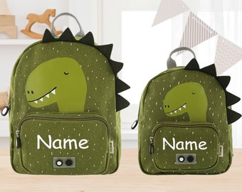 Trixie Kindergartenrucksack mit Namen personalisiert / Kinderrucksack groß und klein / Kita Rucksack bestickt mit Namen / Brustgurt-Dino