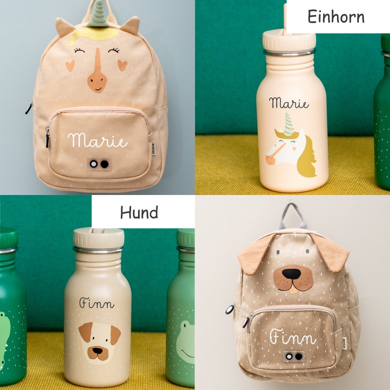 KINDERRUCKSACK MIT NAMEN personalisiert als Set mit Trinkflasche / Kindergartenrucksack / Trixie Rucksack für Kinder / Geschenk Kinder Bild 9