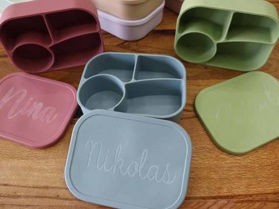 XXL Personalized Silicone Lunch Box – Bento Lunch Box With 4 Compartments for Kids & Adults – Leak-proof – Bpa-free