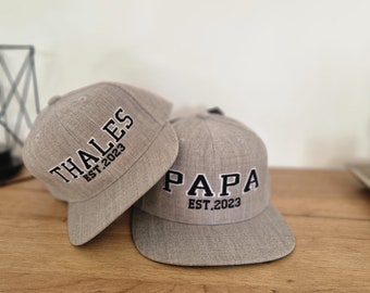 Personalisierte PAPA SNAPBACK Cap Cappy Mütze, mit den Kindernamen, bestickt, Geschenk für Väter zum Vatertag, Geburtstag, Ostern, Geburt,3d
