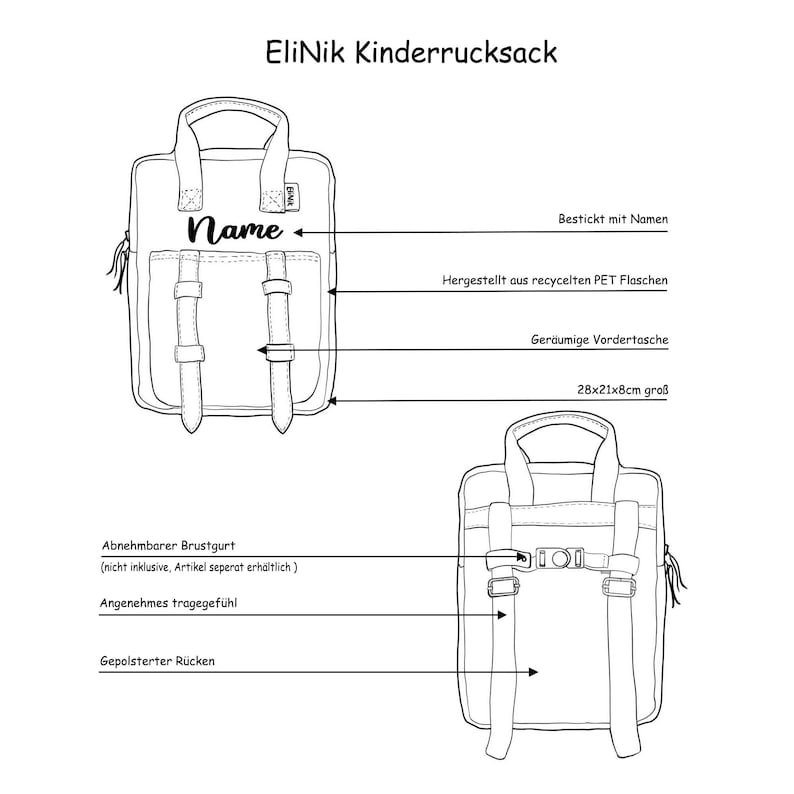 SAC À DOS MATERNELLE avec nom pour garçons et filles / Brodé de haute qualité avec nom / EliNik / Excavator Butterfly image 3