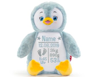 Cuddly toy named 40 cm plush toy for babies birth baptism gift penguin