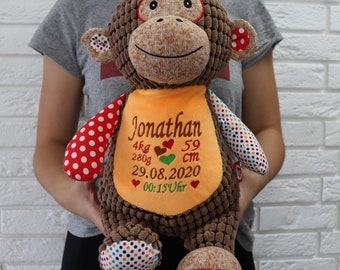 Peluche con nome/peluche personalizzato/orsacchiotto con nome/con date di nascita/orso ricamato/scimmia