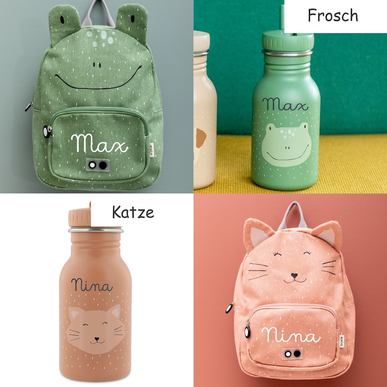 KINDERRUCKSACK MIT NAMEN personalisiert als Set mit Trinkflasche / Kindergartenrucksack / Trixie Rucksack für Kinder / Geschenk Kinder Bild 10