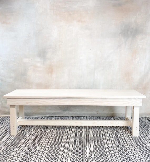 Antique white farmhouse bench deals