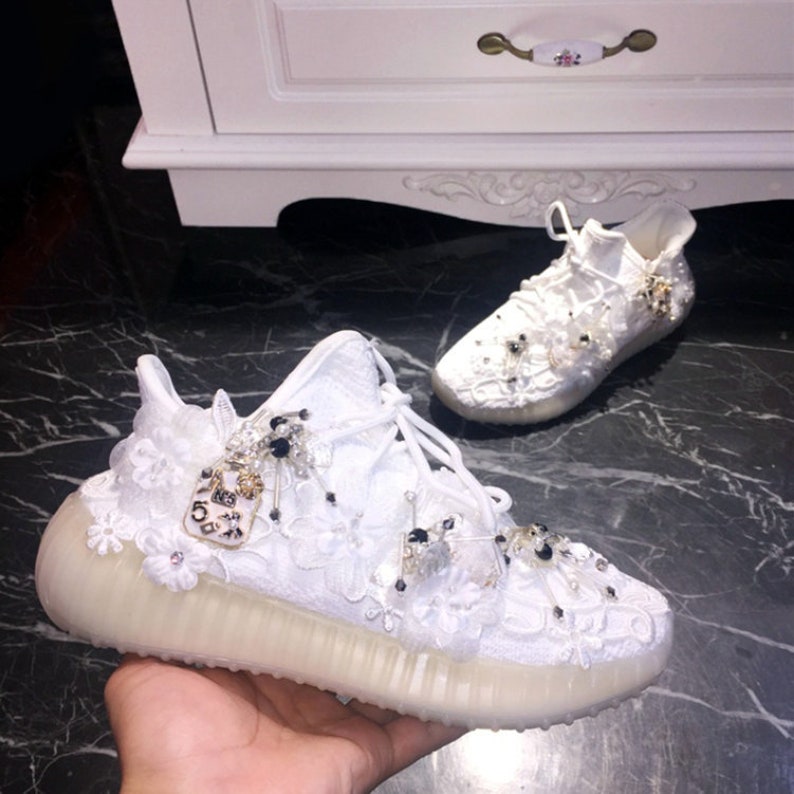 Custom Flower Mesh and Rhinestone shops Sneakers