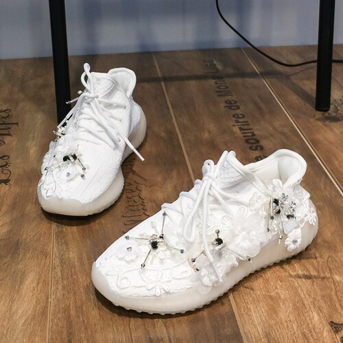 Custom Flower Mesh and Rhinestone shops Sneakers