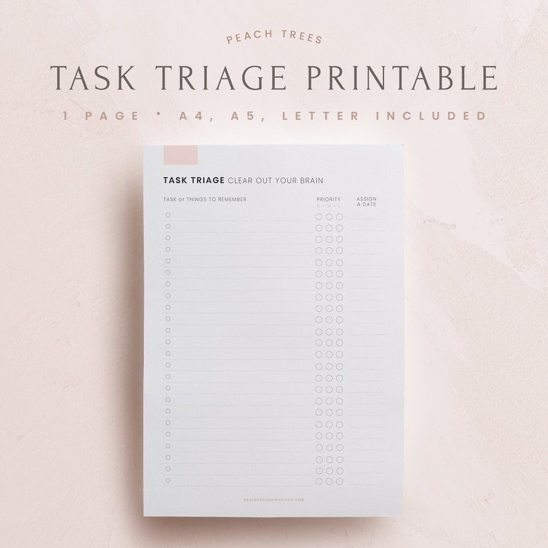 Task Triage Brain Dump Printable, Instant Download, A4, A5, US Letter PDFs 