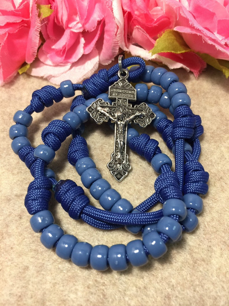Paracord rosary Blue beads Catholic Rosary Pardon Crucifix | Etsy
