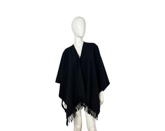 poncho vintage en laine noire taille unique