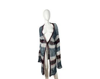 Vintage long cardigan in loose wool knit one size