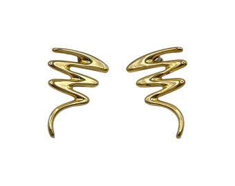 A pair of vintage 1980s art deco gold tone squiggle earrings