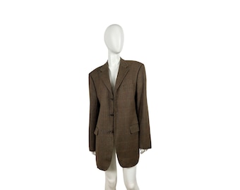 blazer vintage Pierre Cardin en laine à carreaux marron taille L