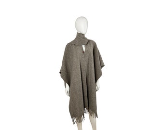 Vintage poncho van bruine wol, one size