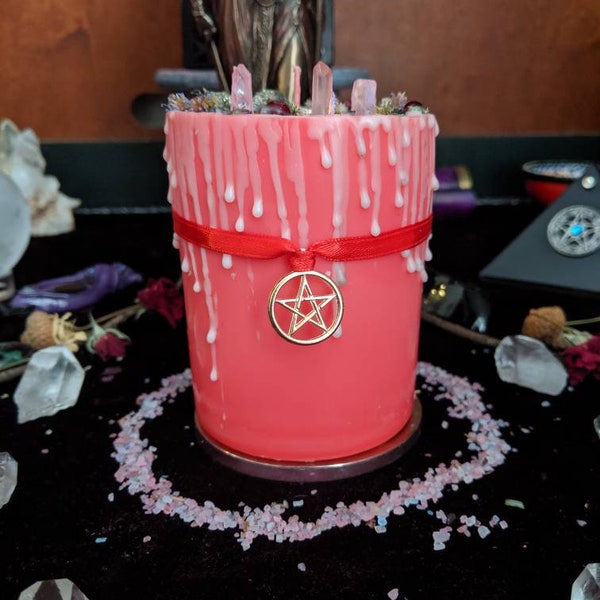 Brigid's Fire -. Ritual Celtic Goddess Spell Candle with herbs and Gemstones for creativity and inspiration