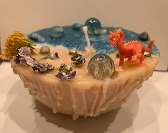 Scourge of the Sands Dragon Candle Coastal Ocean Waves Beach Mythology Fantasy Novelty Fun Dungeons and Dragons with Herbs and Gemstones