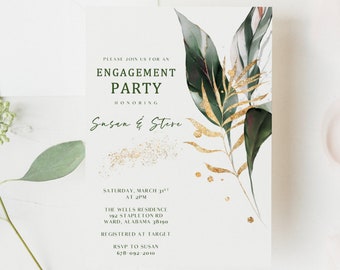 Summer Engagement Party Invitation, Tropical Engagement Party Invite, Pool Party Invitation, Greenery and Gold Engagement, Tropical Invites