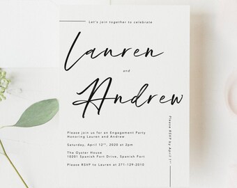 Simplistic Engagement Party Invitation, Engagement Party Invite, Wedding Shower Invitation, Calligraphy Font, Editable Invitation, Printable