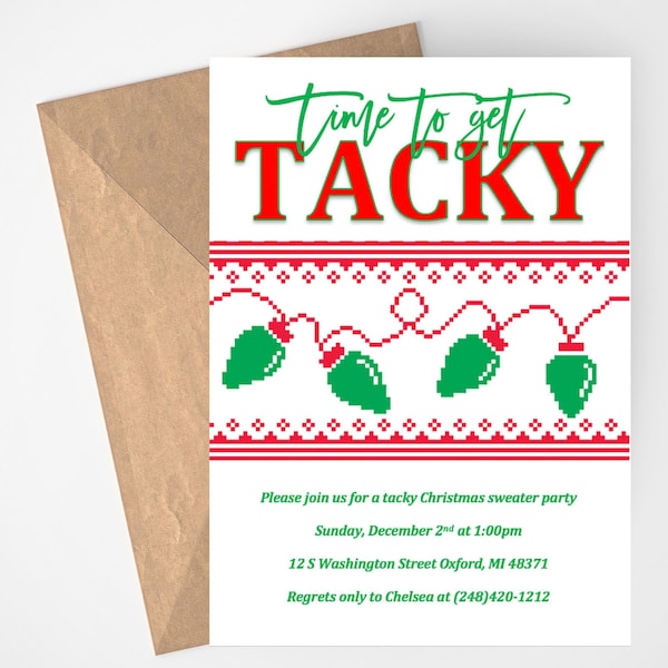 Tacky Sweater Party Invitation, Ugly Christmas Party, Ugly Sweater Party, Tacky Christmas, Ugly Sweater Invite, Printable Invitation, Red,