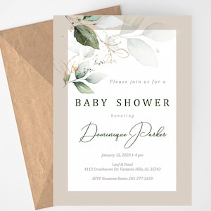 Greenery Baby Shower Template Instant Download, DIY Baby Shower ...