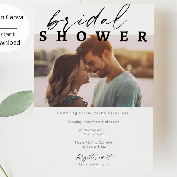 Bridal Shower Invitation with Photo, Simple Bridal Shower Invitation, Black and White Invitation, Photo Invitation, Couples Shower Invite