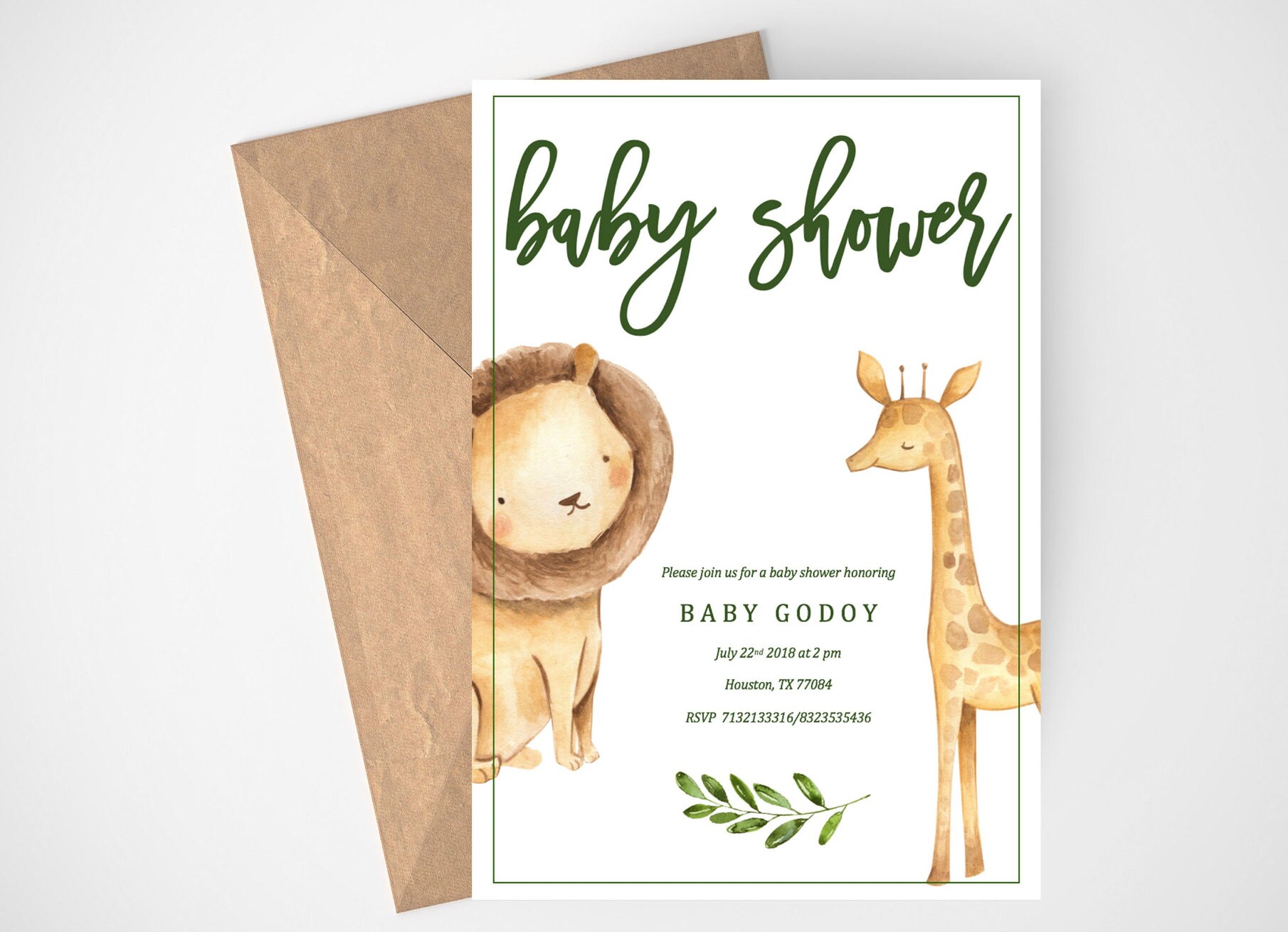 Safari Baby Shower Invitation Animal Baby Shower Jungle Etsy