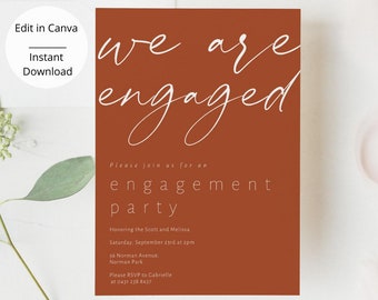 Rust Colored Engagement Party Invitation, Fall Engagement Party Invite, Autumn Engagement Party, We're Engaged, Couples Shower Invite