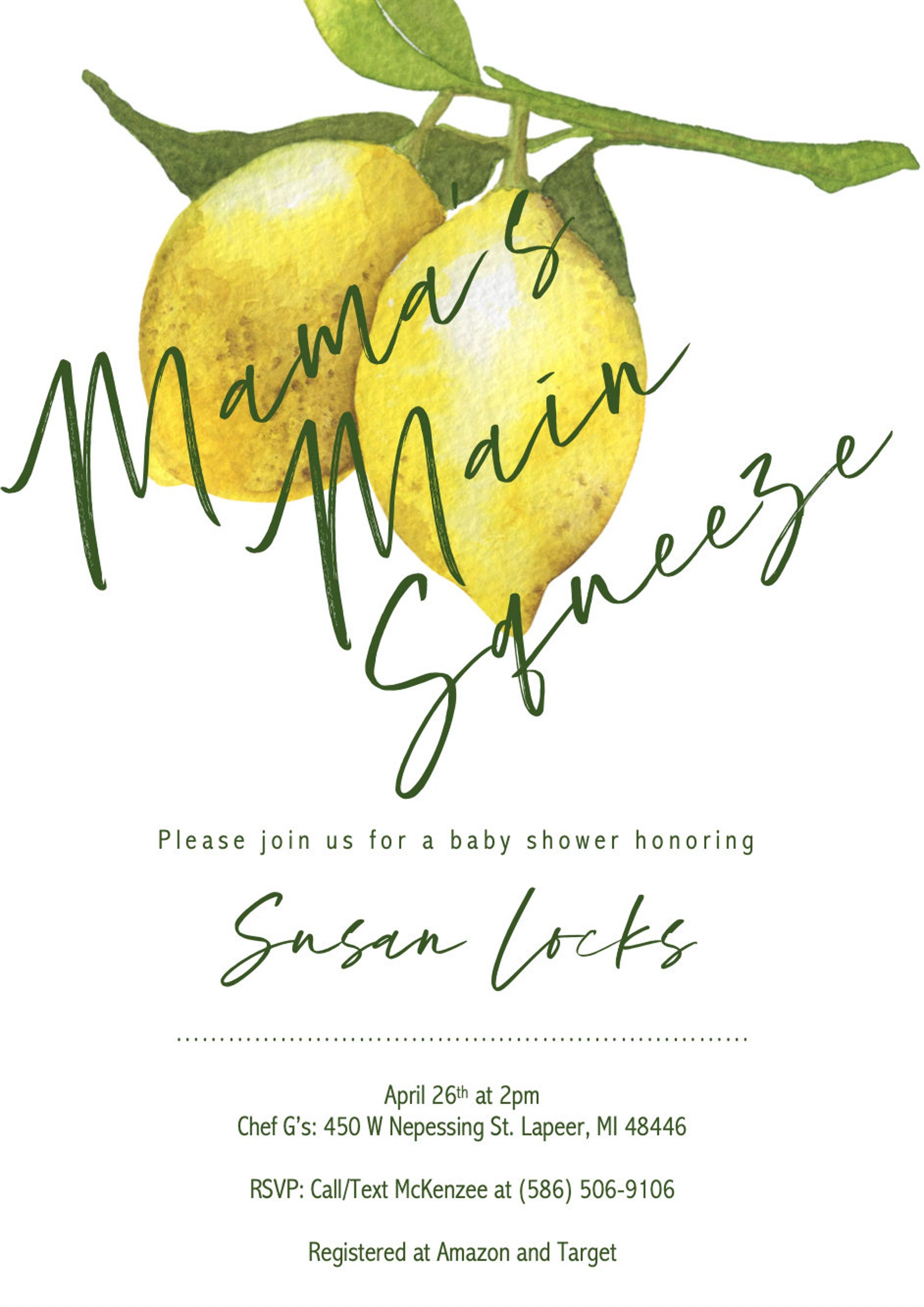 Summer Themed Baby Shower Invitation Mama's Main Squeeze Etsy