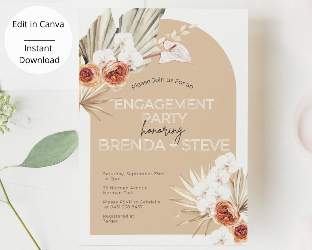 Boho Engagement Party Invitation, Pampas Grass Party Invitation