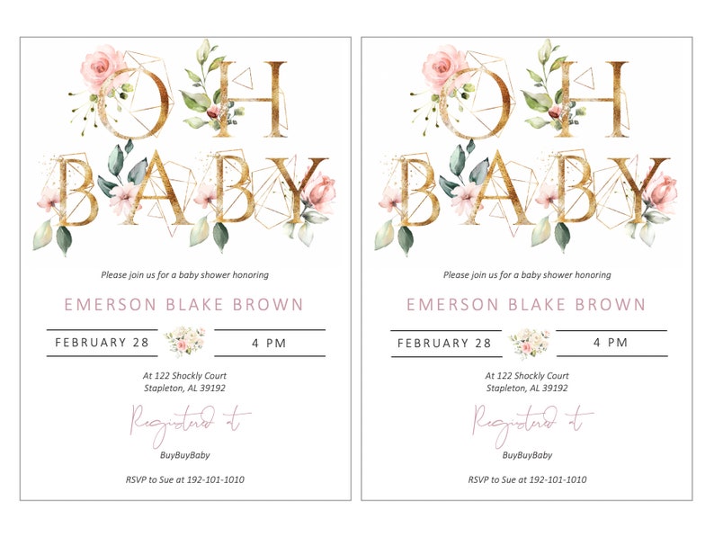 Baby Girl Shower Invitations Blush Pink Floral and Gold Baby Etsy