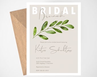 Bridal Brunch Invitation, Greenery Bridal Shower Invitation, Editable Bridal Shower Invitation Template, Rustic Bridal Shower Invite, Boho