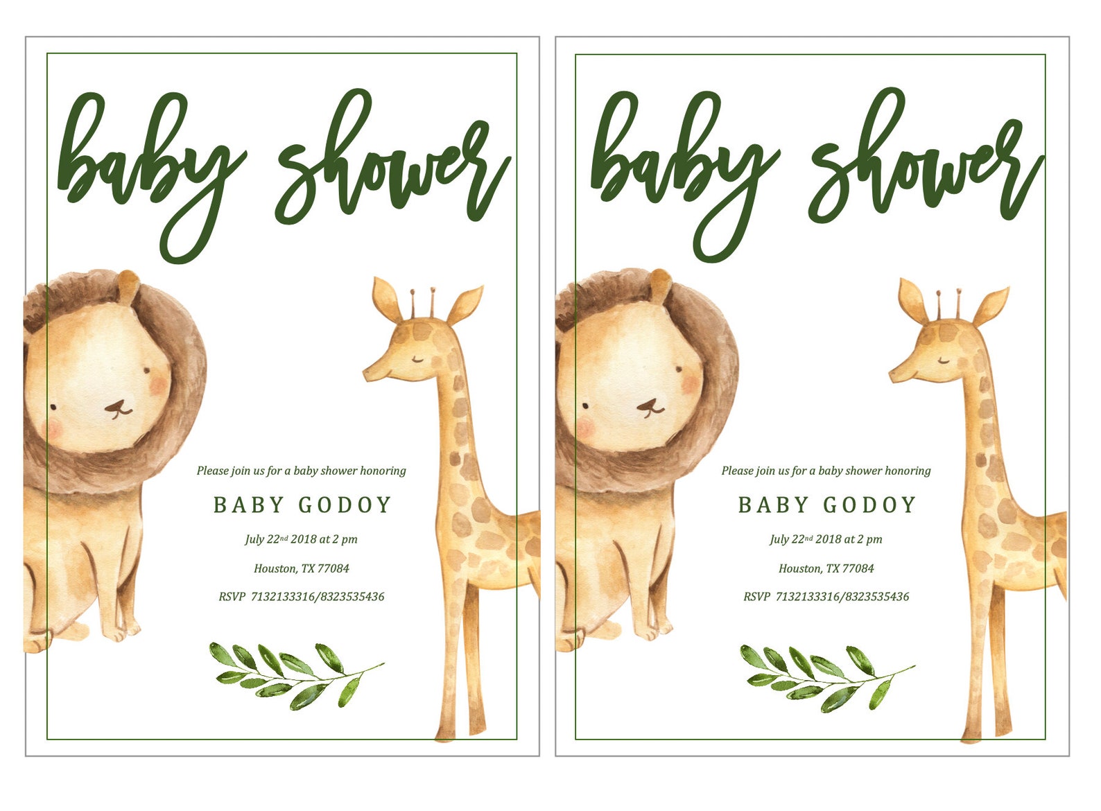 Safari Baby Shower Invitation Animal Baby Shower Jungle Etsy