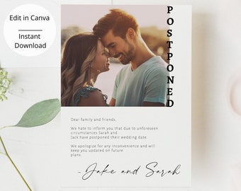 Printable Wedding Postponement Card, Change the Date Card, Postponed Wedding Cards, New Date Announcement, Change of Plans, Postponed Card