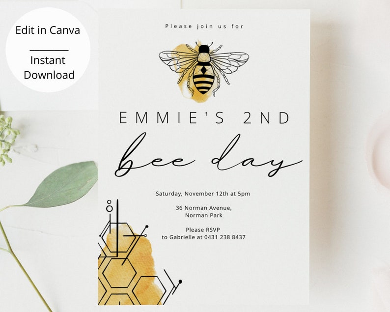 Bee Birthday Party Invitation Second Birthday Party Invitation BeeDay Invitation 2nd Birthday Party Invitation Instant
