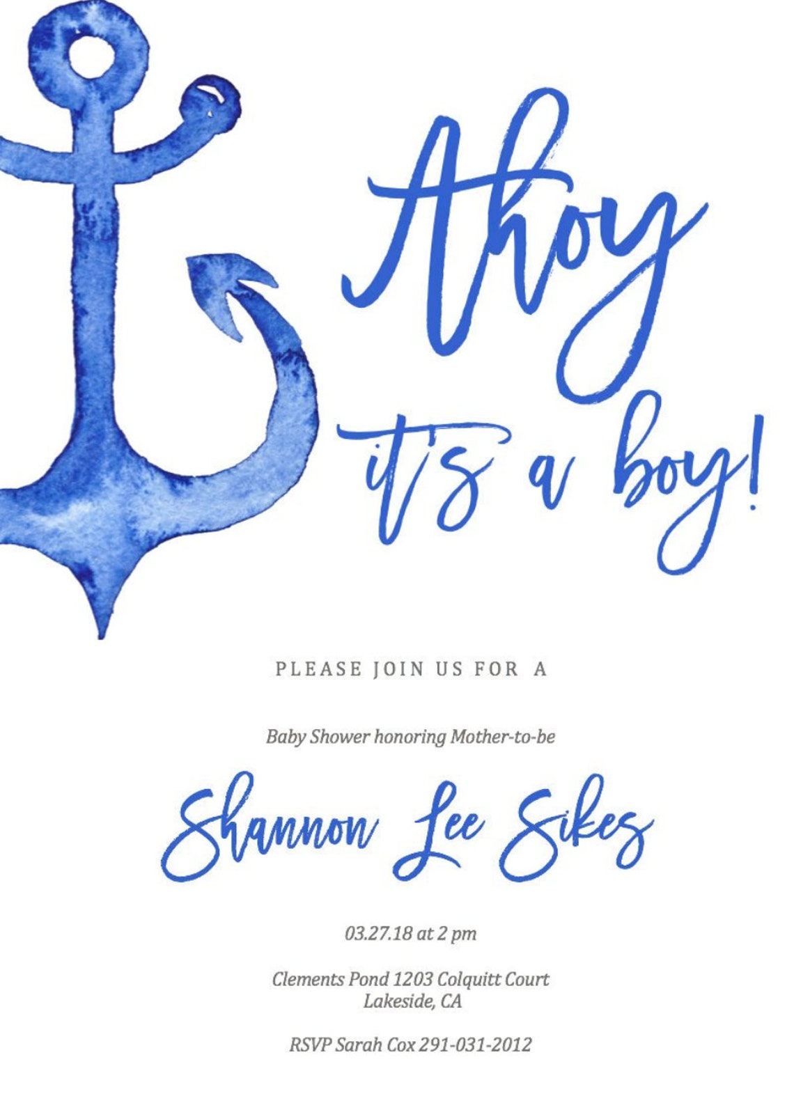 Anchor Baby Shower Invitation Nautical Invitation Baby Etsy