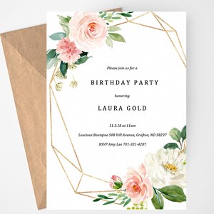 Printable Birthday Invitation, Birthday Party Invitation, Blush Pink ...