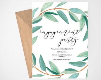 Greenery Engagement Party Invitation, Engagement Template, Printable Invitation, Rustic Invitation, Engagement Invites, Invitation Template