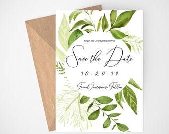 Printable Save The Date Template, Greenery Save The Date Invitation, Wedding Invite Template, Editable Date Announcement, Wedding Invite 5x7