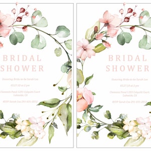 Bridal Shower Invitation, Blush Pink, Printable Invitation, Floral ...
