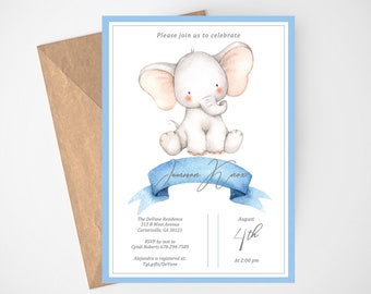 Boy Elephant Baby Shower Invitation, Boy Baby Shower, Instant Download, Elephant Invitation, Jungle Baby Shower, Elephant, Invitation