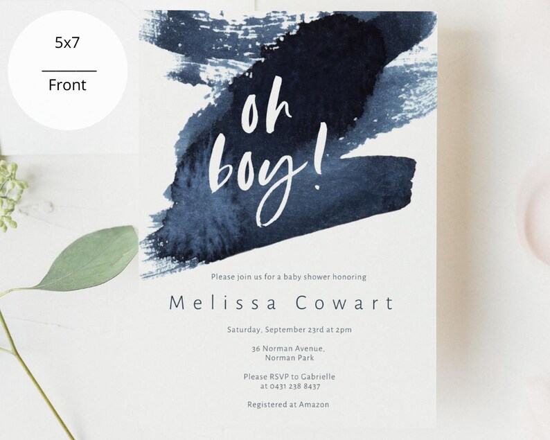 Navy Blue Baby Shower Invitation Oh Boy Baby Shower Etsy