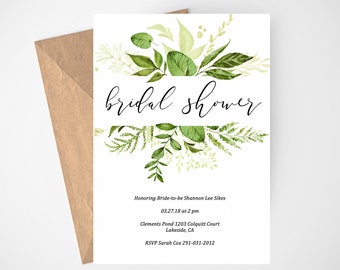 Greenery Bridal Shower Invitation Template, Printable Bridal Shower Invites, Editable Bridal Shower Invitation, Bridal Brunch, Printable,