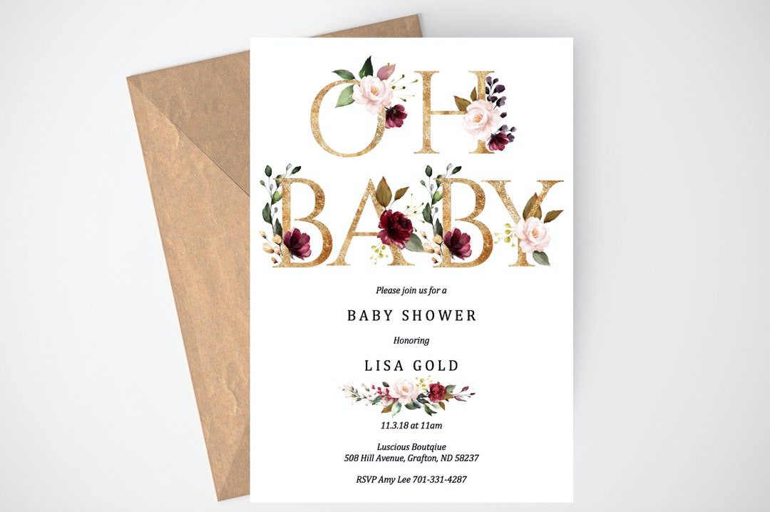 Baby Shower Invitation Girl, Fall Baby Shower Invitation, Floral Baby ...