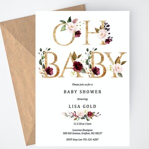 Baby Shower Invitation Girl, Fall Baby Shower Invitation, Floral Baby ...