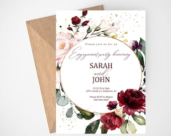 Engagement Party, Engagement Invites, Rustic Invitation, Floral, Gold, Rustic Engagement, Fall Invitation, Couples Shower, Instant Download