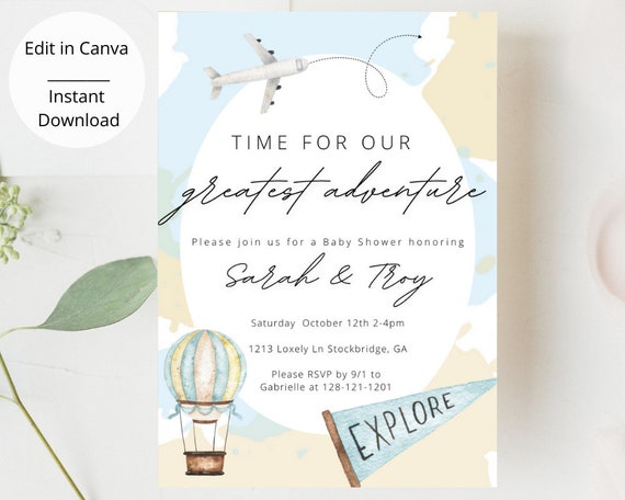 Our greatest adventure baby shower invitations cheap