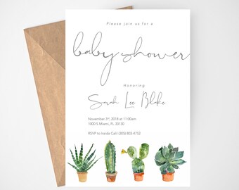 Cactus baby Shower Invitation, Fiesta Baby Shower Invitation, Succulent Baby Shower Invitation Template, Instant Download, Printable, DIY