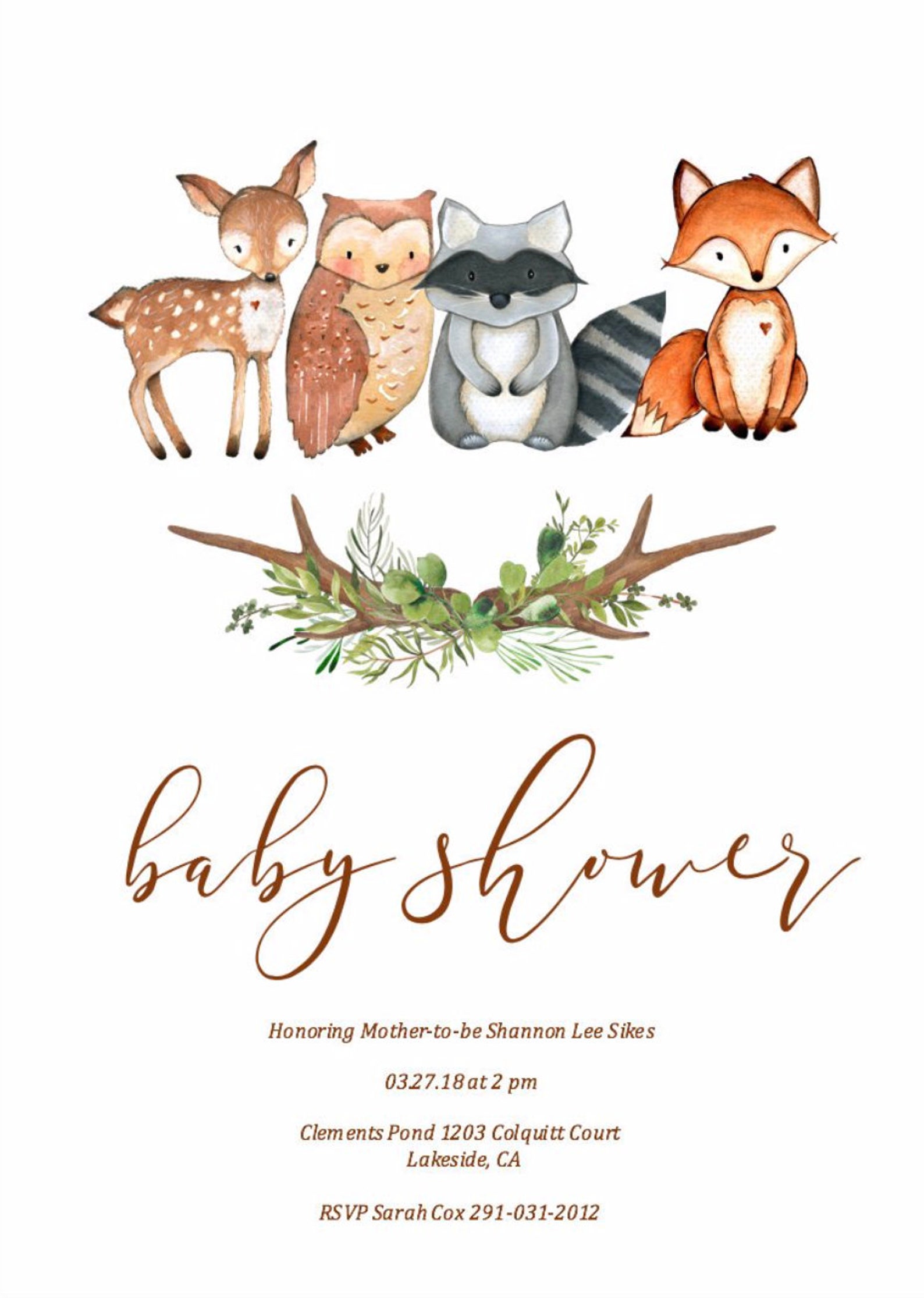 Woodland Baby Shower Invitation Woodland Theme Woodland Etsy