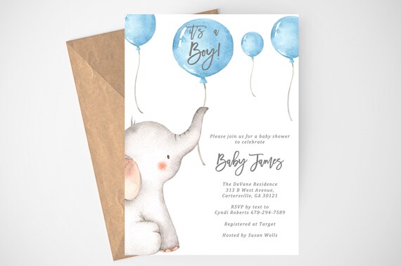 etsy baby shower invitations elephant