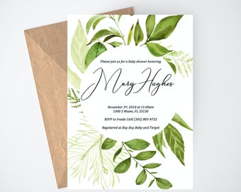 Baby Shower Invitation Template, Printable Baby Shower Invitation, Eucalyptus Baby Shower Invite, Greenery Invitation, Editable Invitation